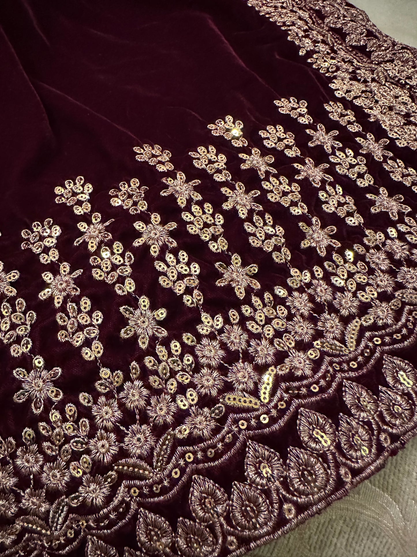 VT-152 Royal Tila sequence mix embroidered unisex velvet shawl