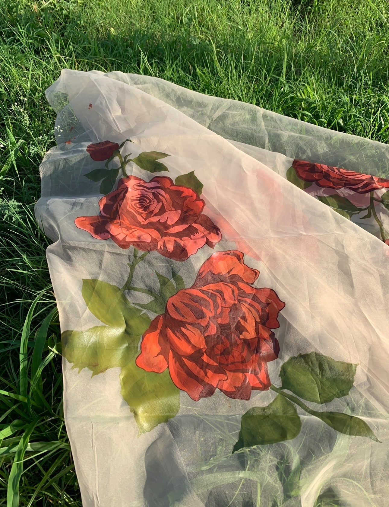 JKD-40 Hand painted roses organza duppata