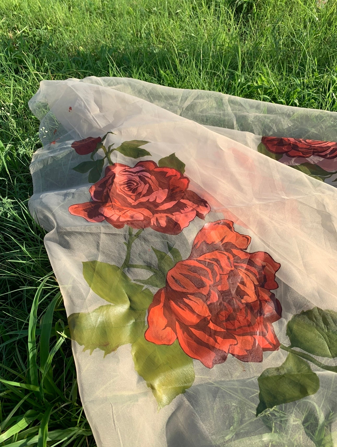 JKD-40 Hand painted roses organza duppata