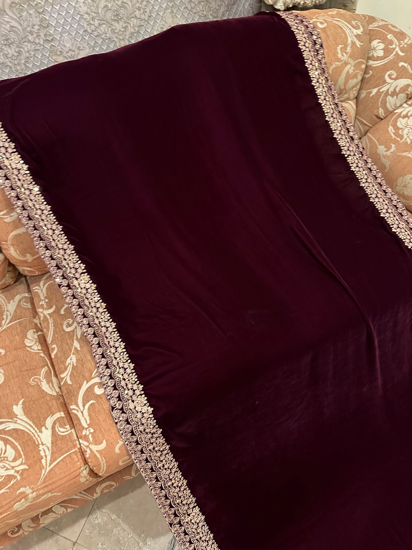 VT-152 Royal Tila sequence mix embroidered unisex velvet shawl