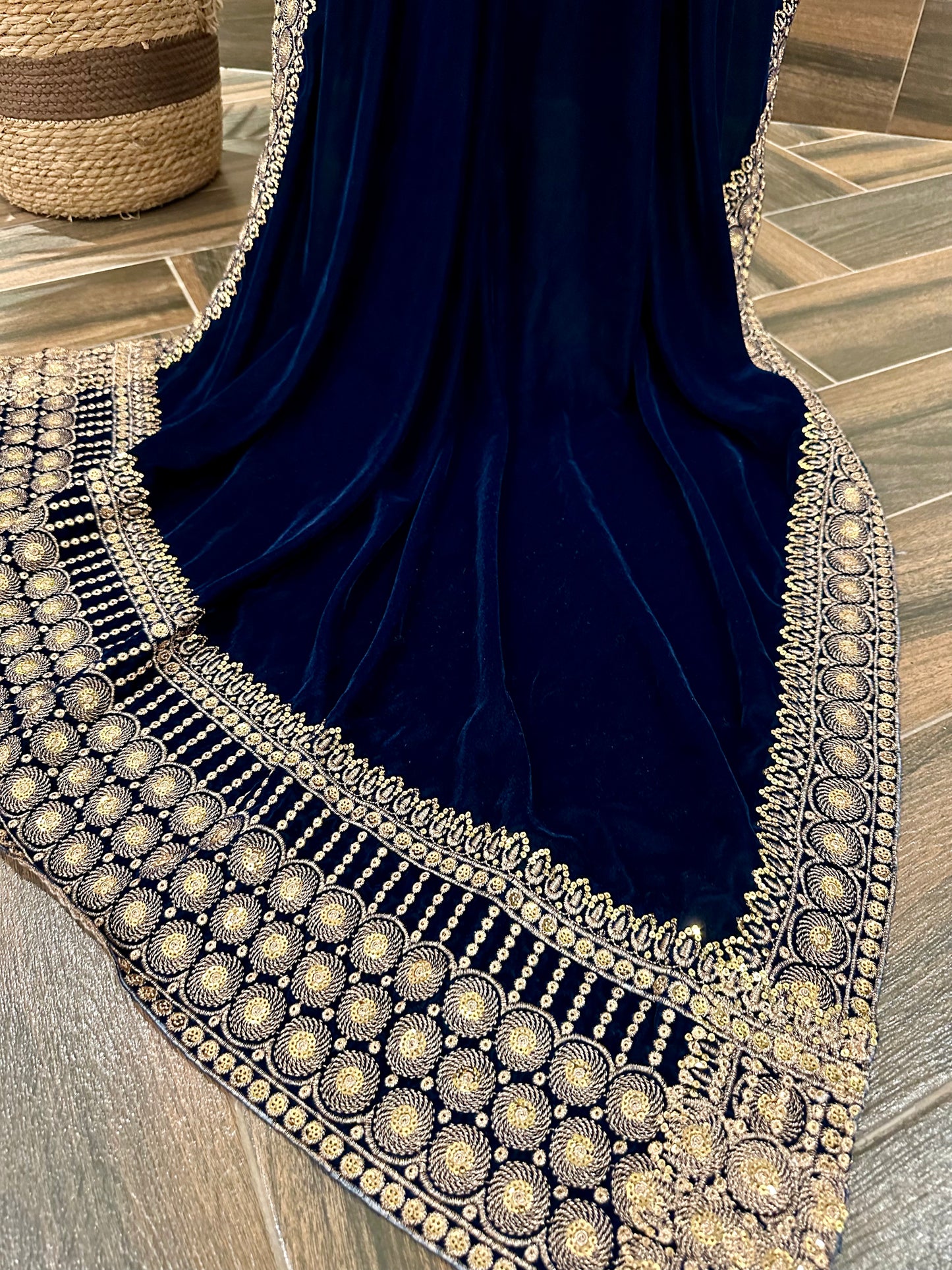 VT-162 Abstract heavy tila work velvet shawl (unisex)