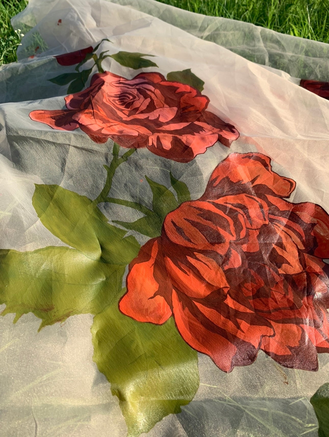 JKD-40 Hand painted roses organza duppata