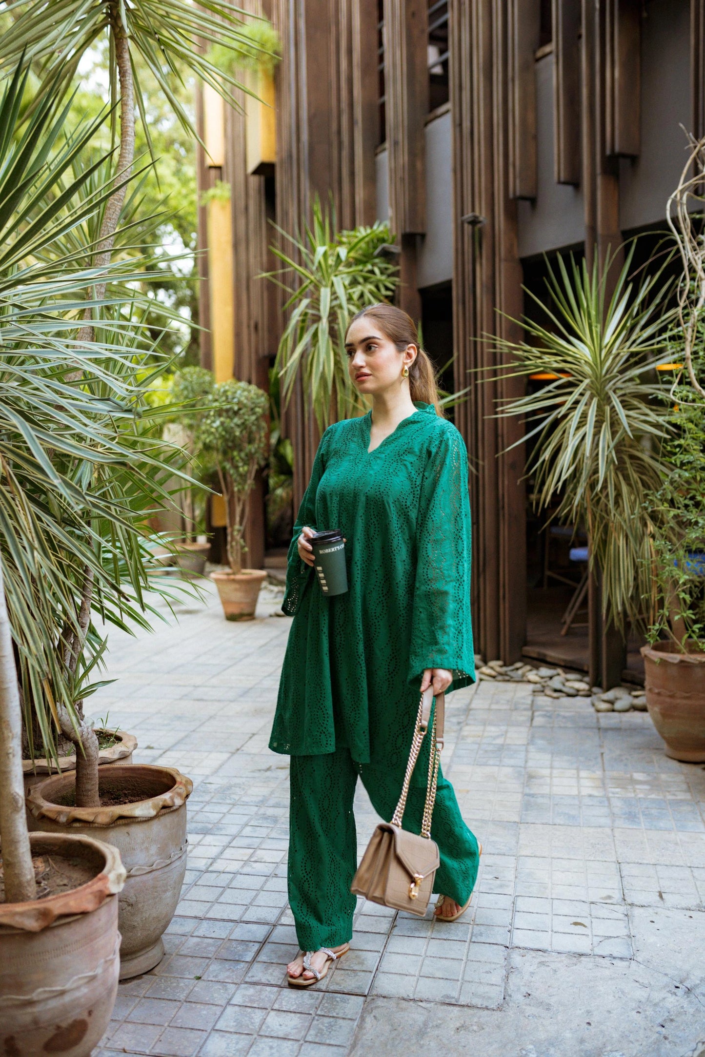 Elegant Shifli Chikan Cord Set featuring intricate embroidery, includes a matching top and pants for a polished look.