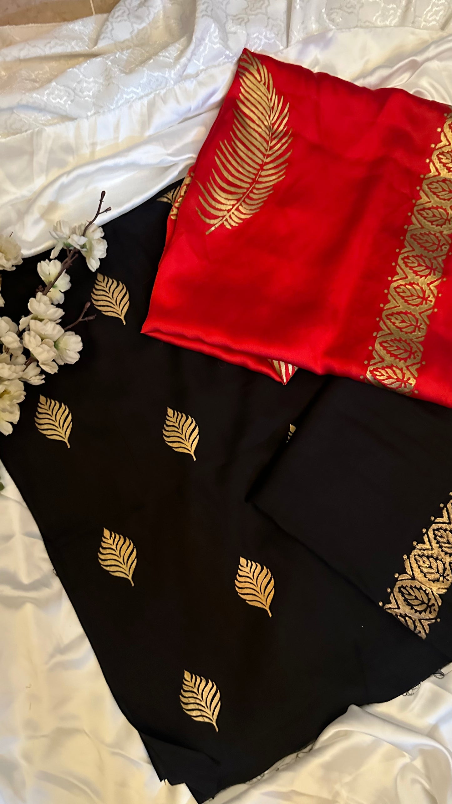 JA-14 Black suit with red silk duppata