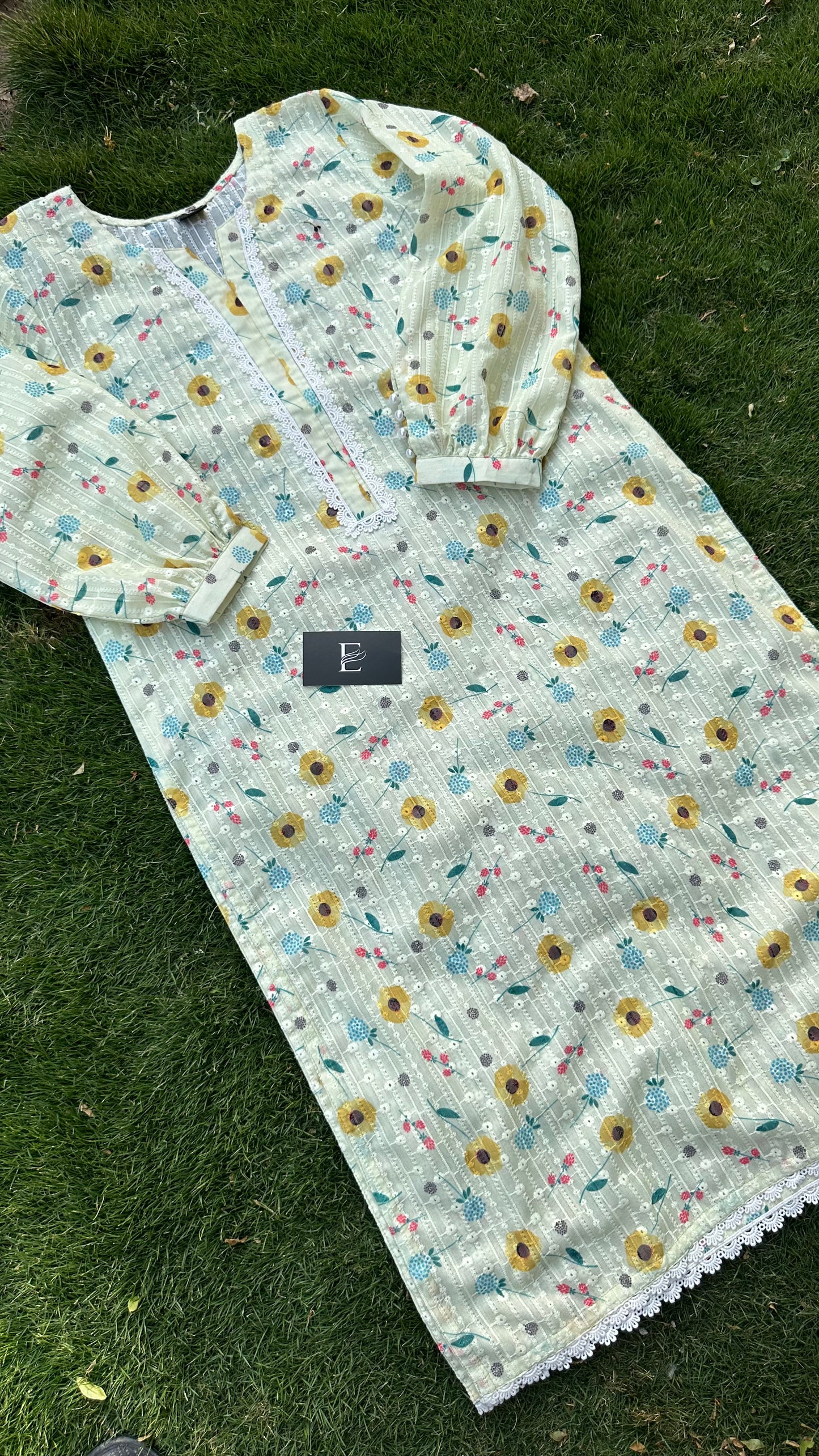CH- 10 lime yellow chikan printed kurta