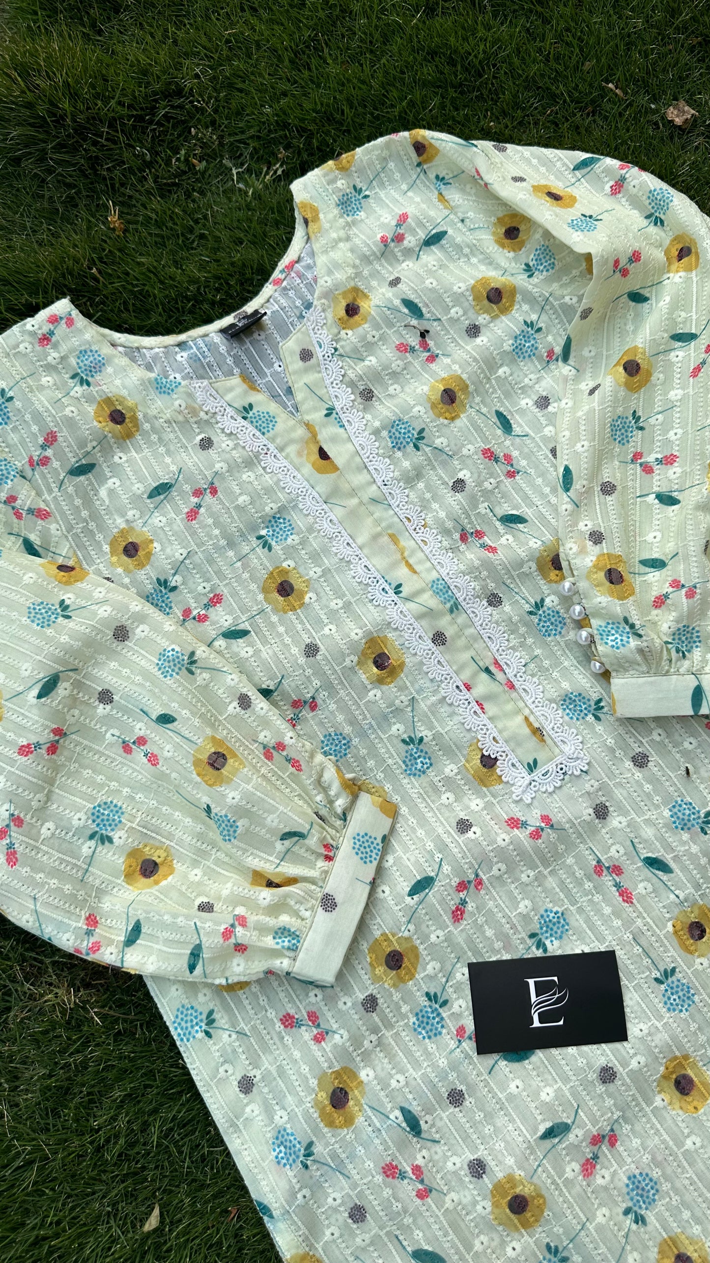CH- 10 lime yellow chikan printed kurta