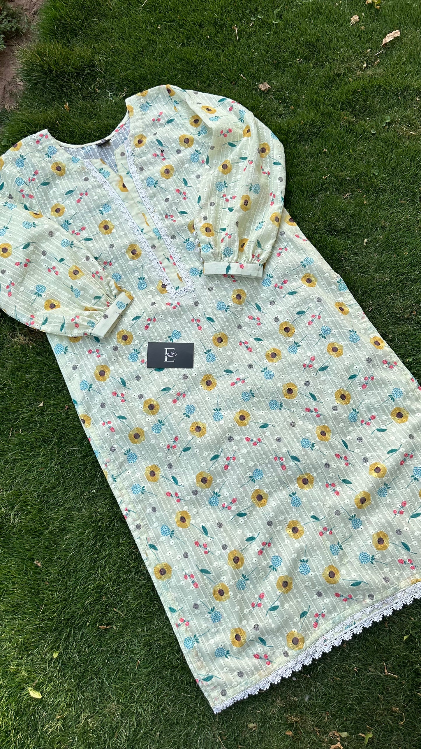 CH- 10 lime yellow chikan printed kurta