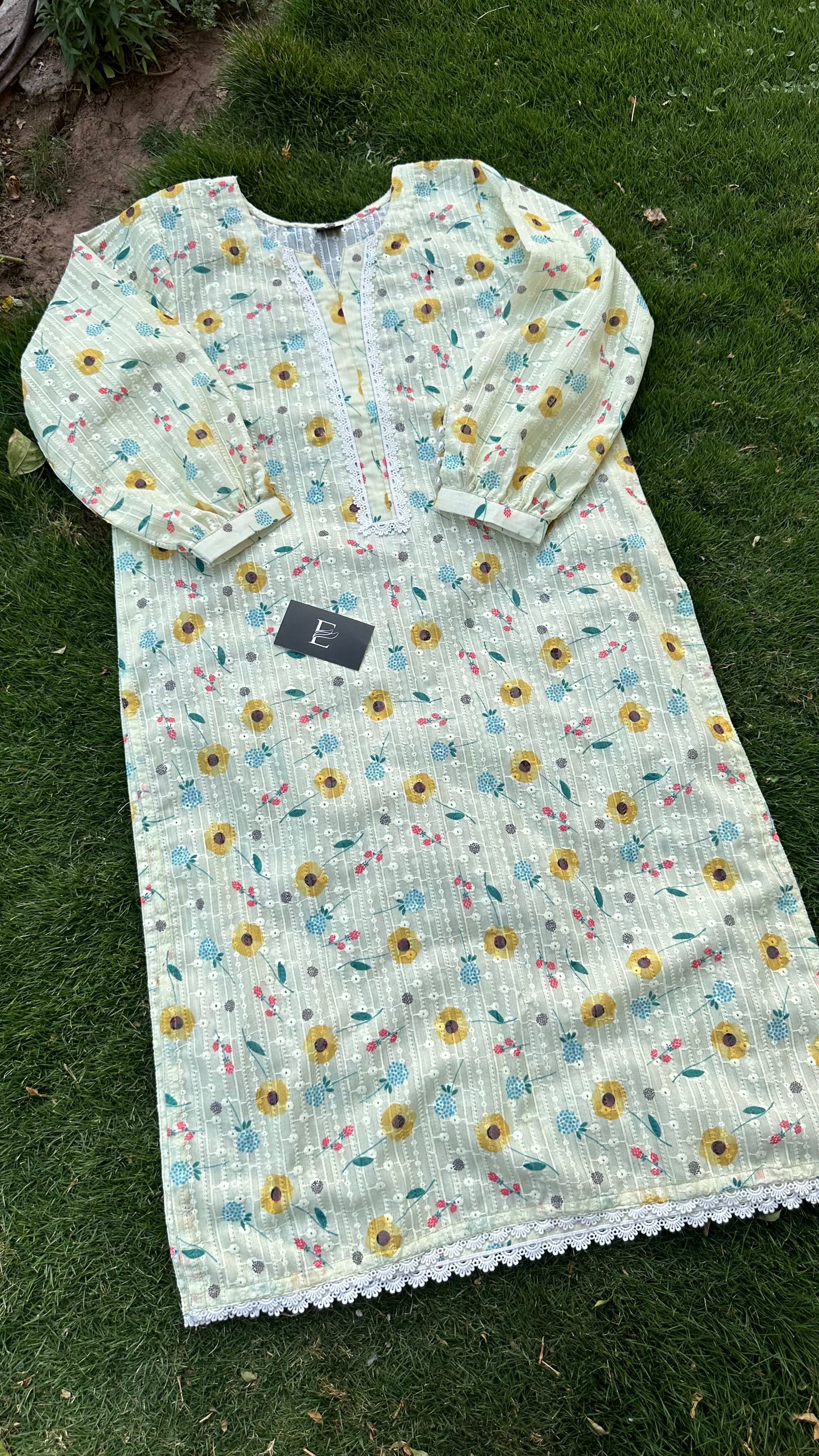 CH- 10 lime yellow chikan printed kurta