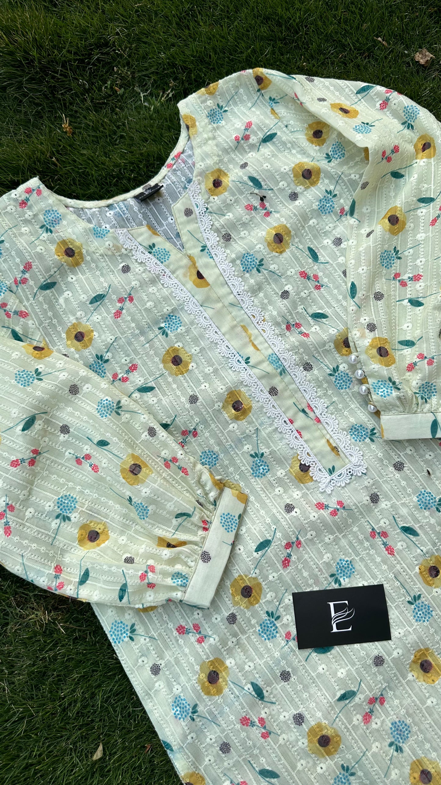 CH- 10 lime yellow chikan printed kurta