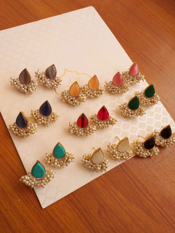 BE-35 pearl stone small earrings