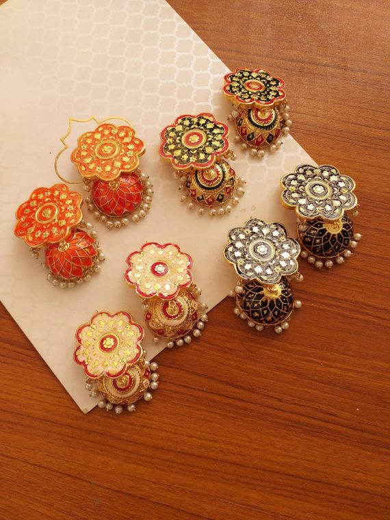 BE-401 Orange mina kari Jhumka