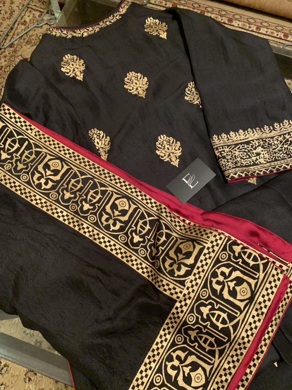 Shahjahan – Black/Gold in Pure rawsilk with palta on borders