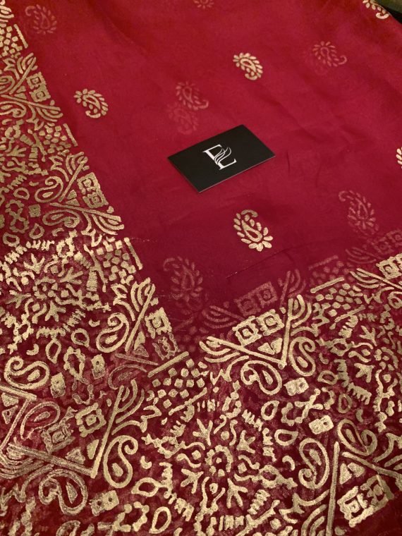 JKD-39 Organza gold block printed duppata