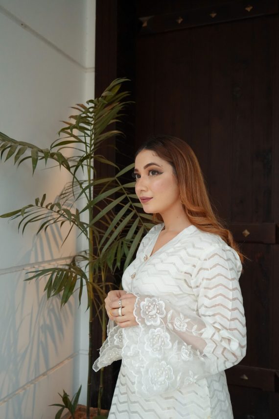 LUX-06 Fushia white self kurta