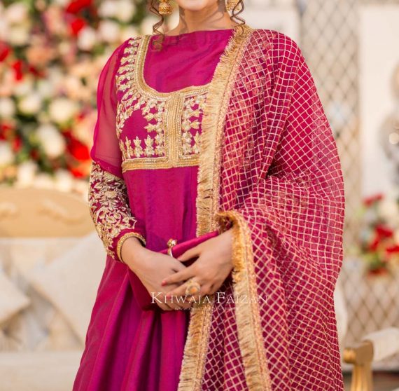 Pink Anarkali pishwas with cross box duppata