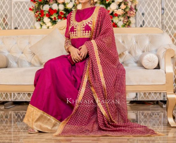 Pink Anarkali pishwas with cross box duppata