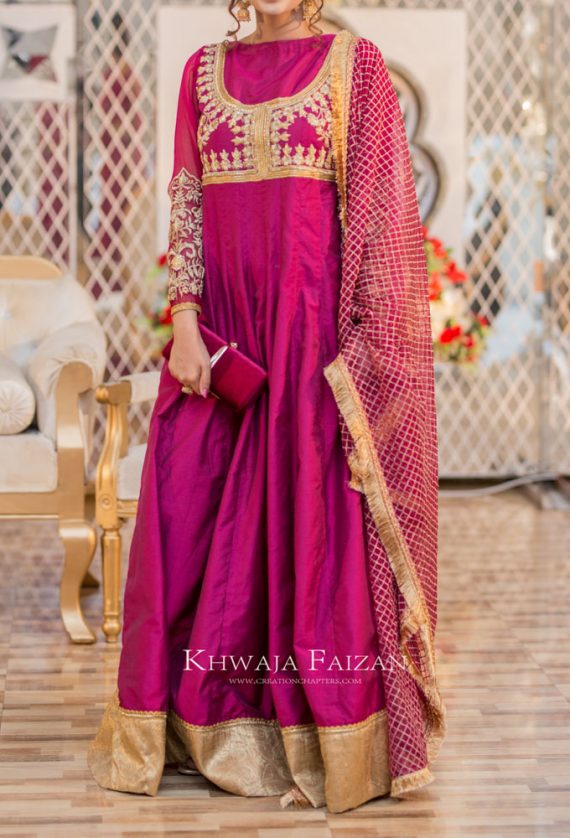Pink Anarkali pishwas with cross box duppata