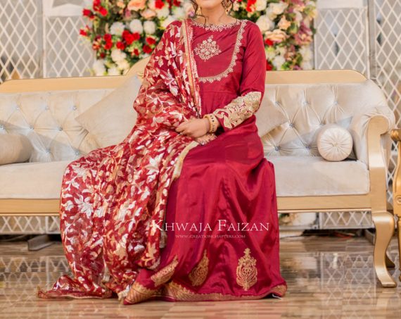 Maroon pishwas with tissue banarsi duppata
