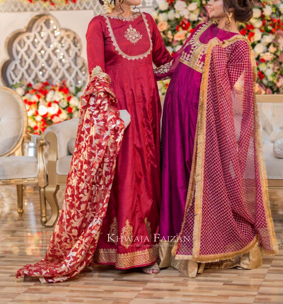 Pink Anarkali pishwas with cross box duppata