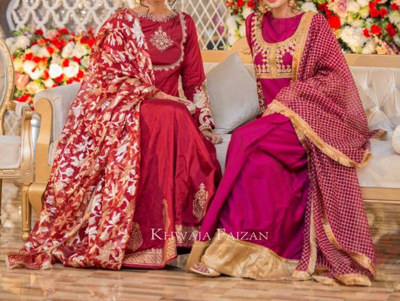 Pink Anarkali pishwas with cross box duppata