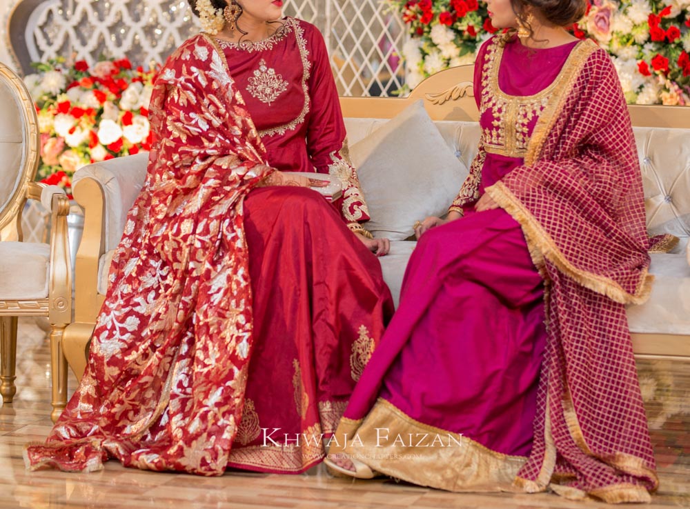 Maroon pishwas with tissue banarsi duppata