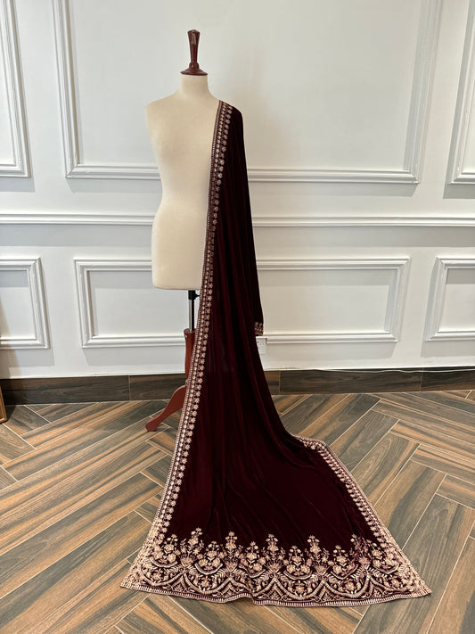 VT-132 Velvet Royale Tila and sequence Embroidered Velvet Shawl