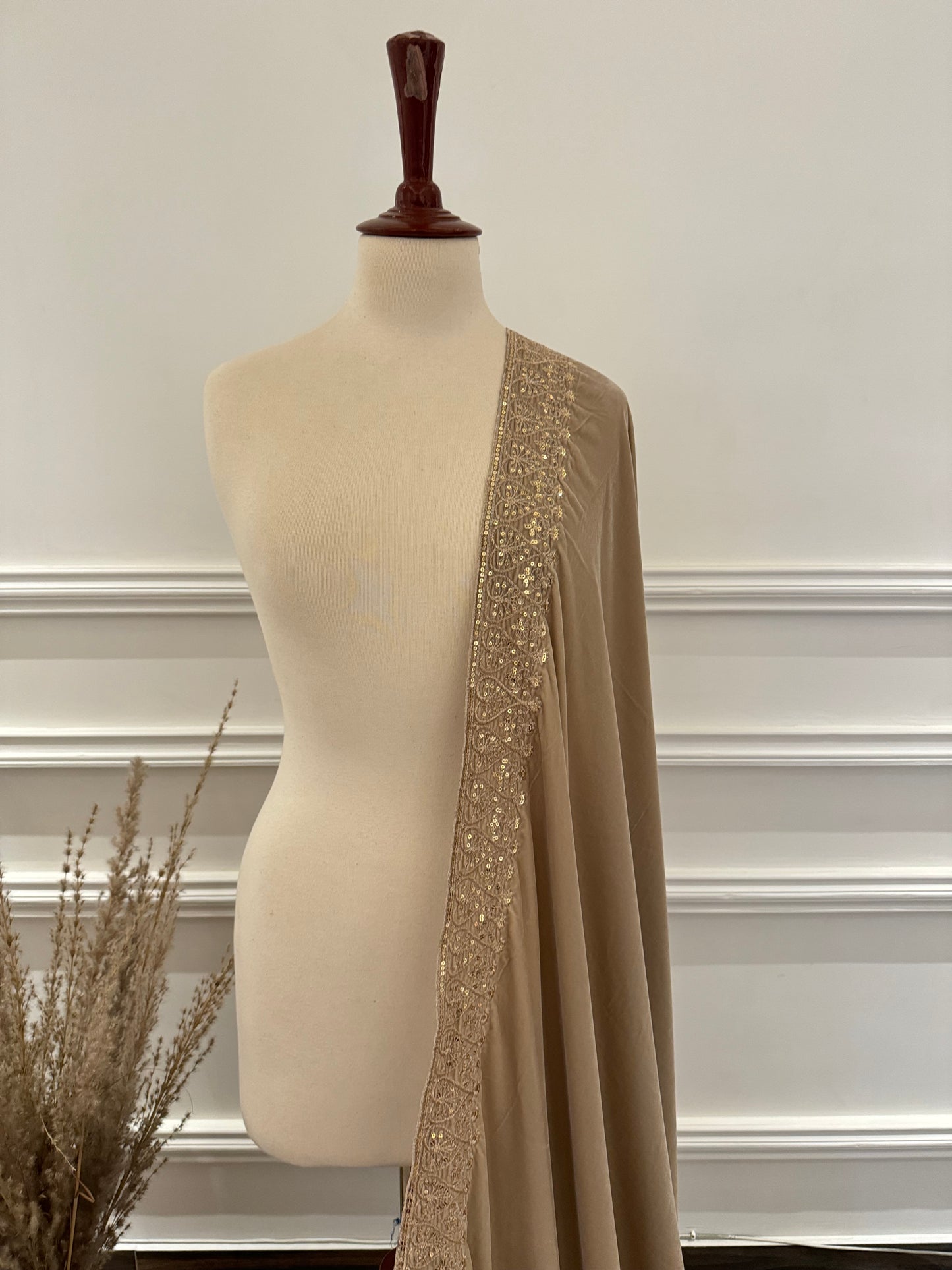 VT-118 Gold Tila and sequence work elegant velvet shawl