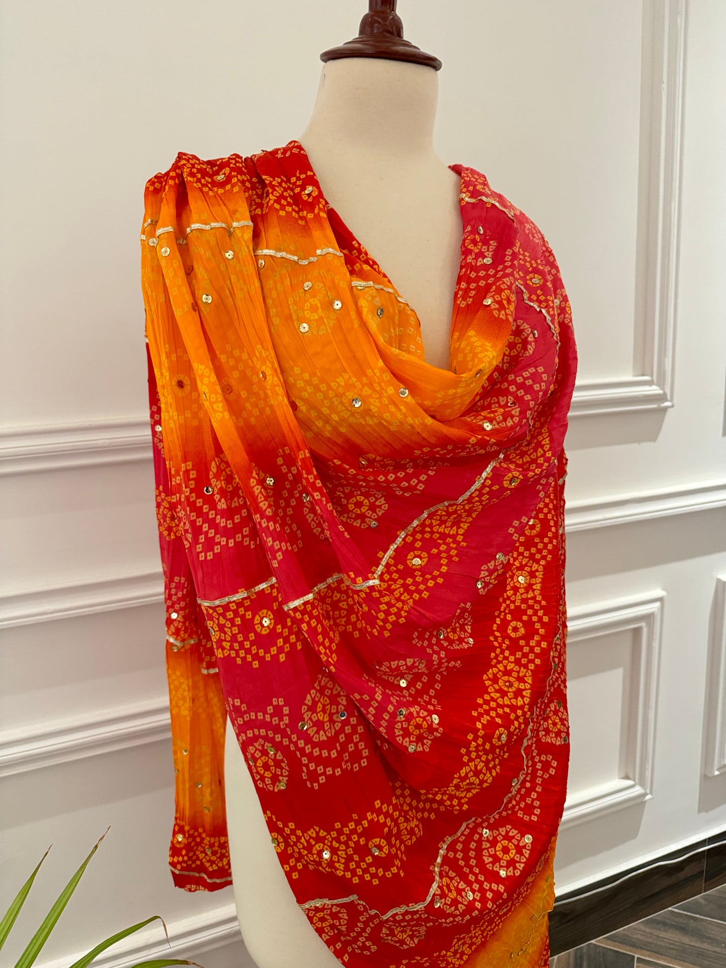 JKD-52 Pink and orange Sequence Silk Chunri Duppata