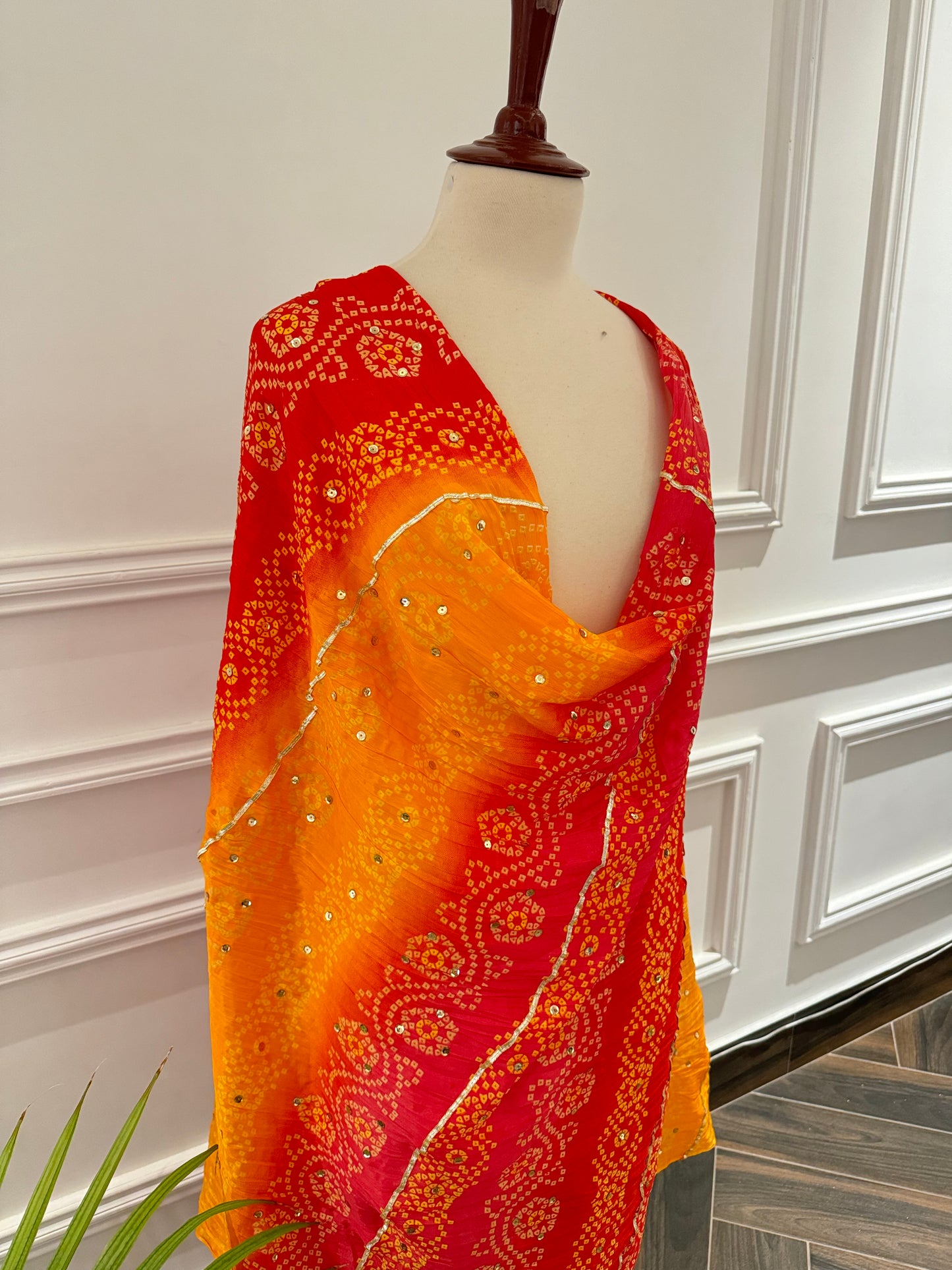 JKD-52 Pink and orange Sequence Silk Chunri Duppata