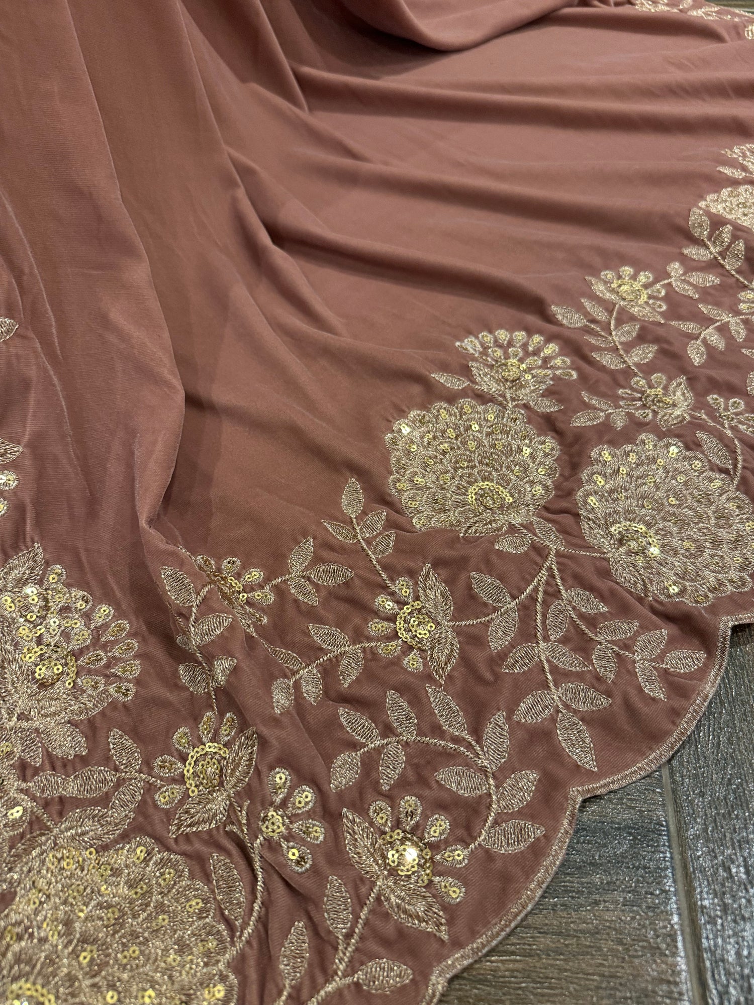 VT-180 Pastel Floral Heavy Tila and sequence cutwork shawl