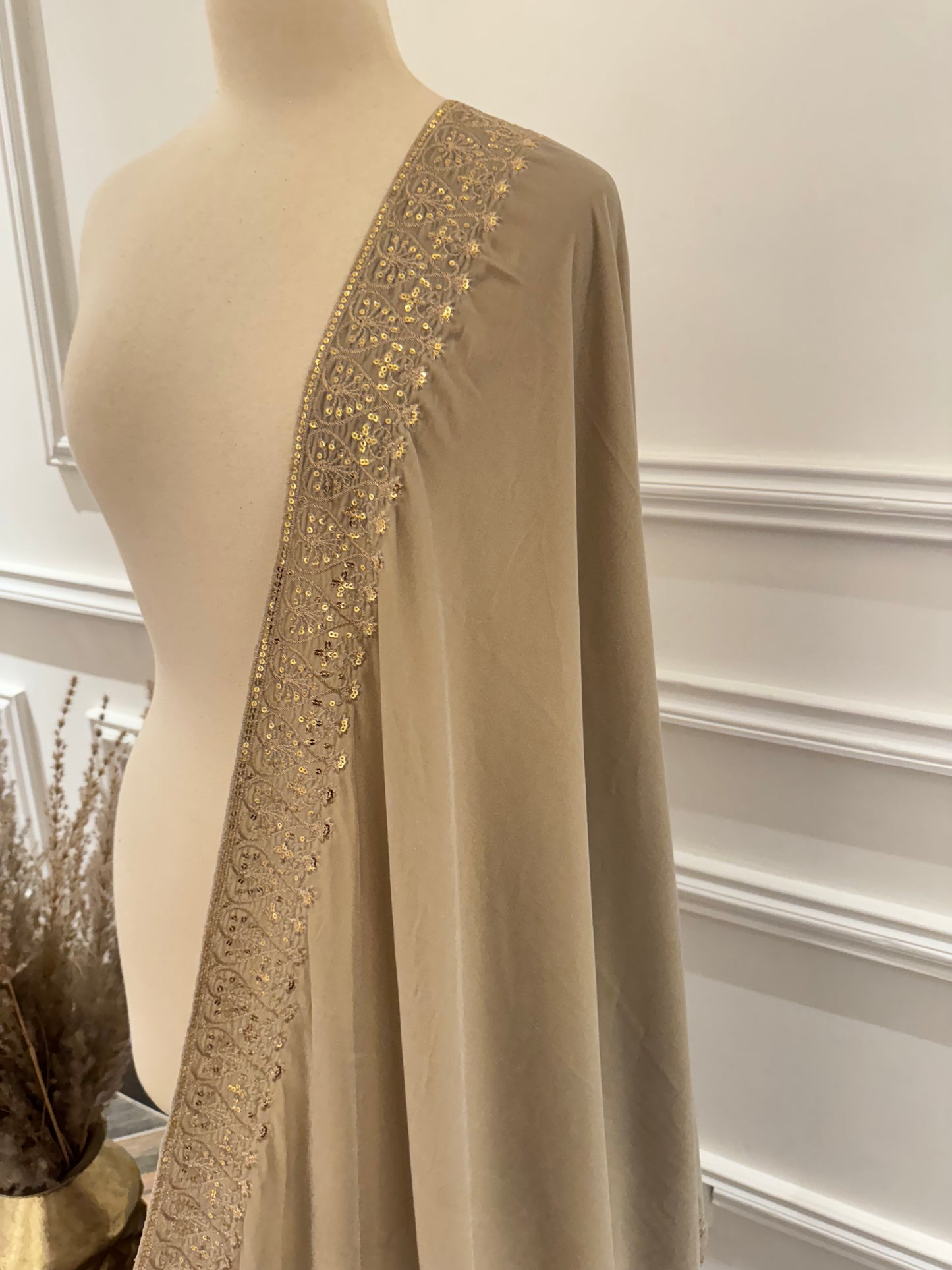 VT-118 Gold Tila and sequence work elegant velvet shawl