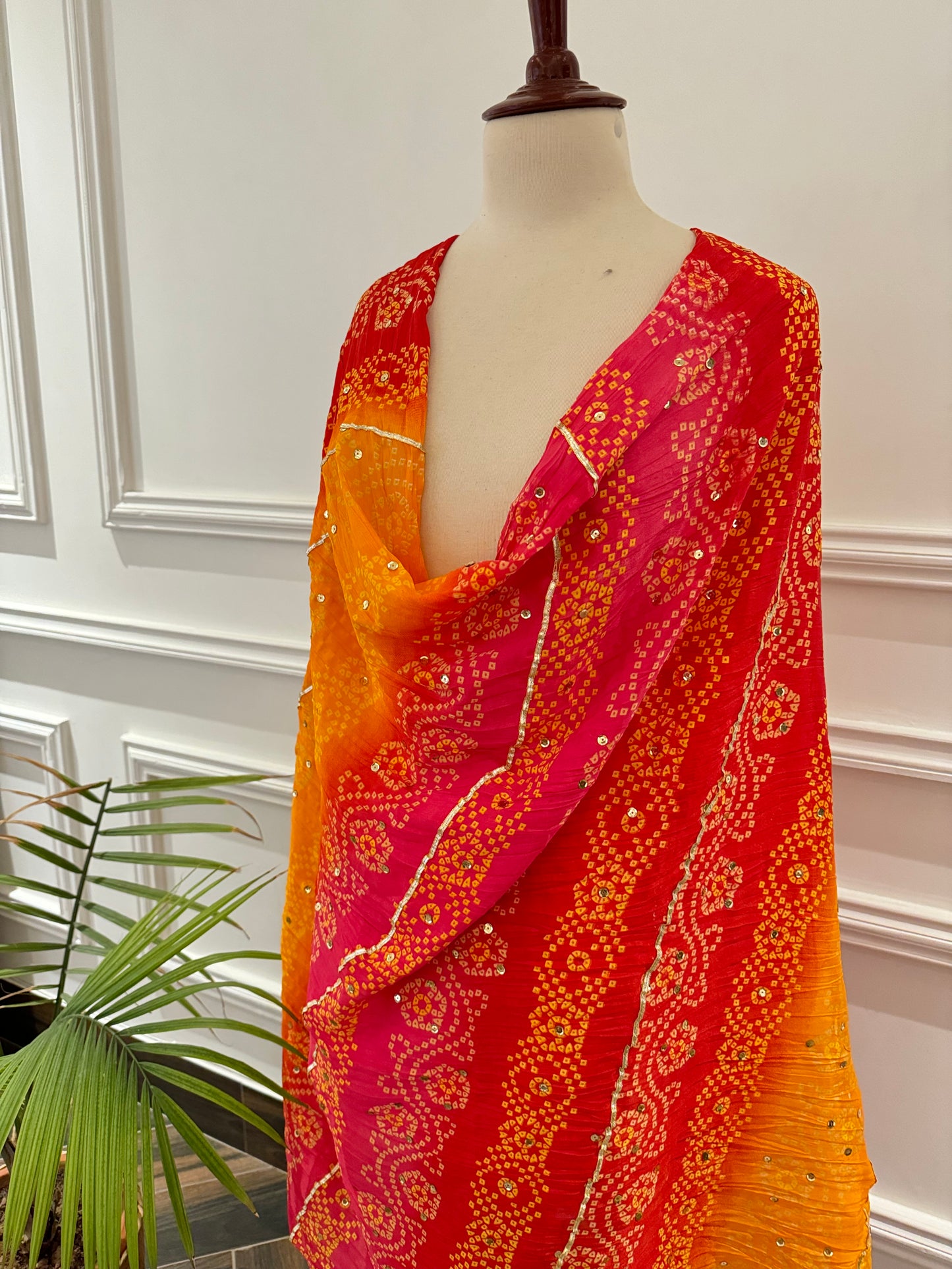 JKD-52 Pink and orange Sequence Silk Chunri Duppata