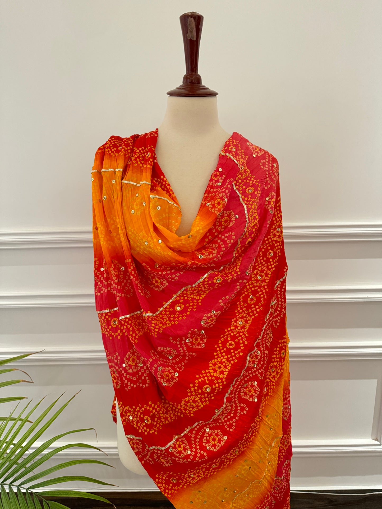 JKD-52 Pink and orange Sequence Silk Chunri Duppata