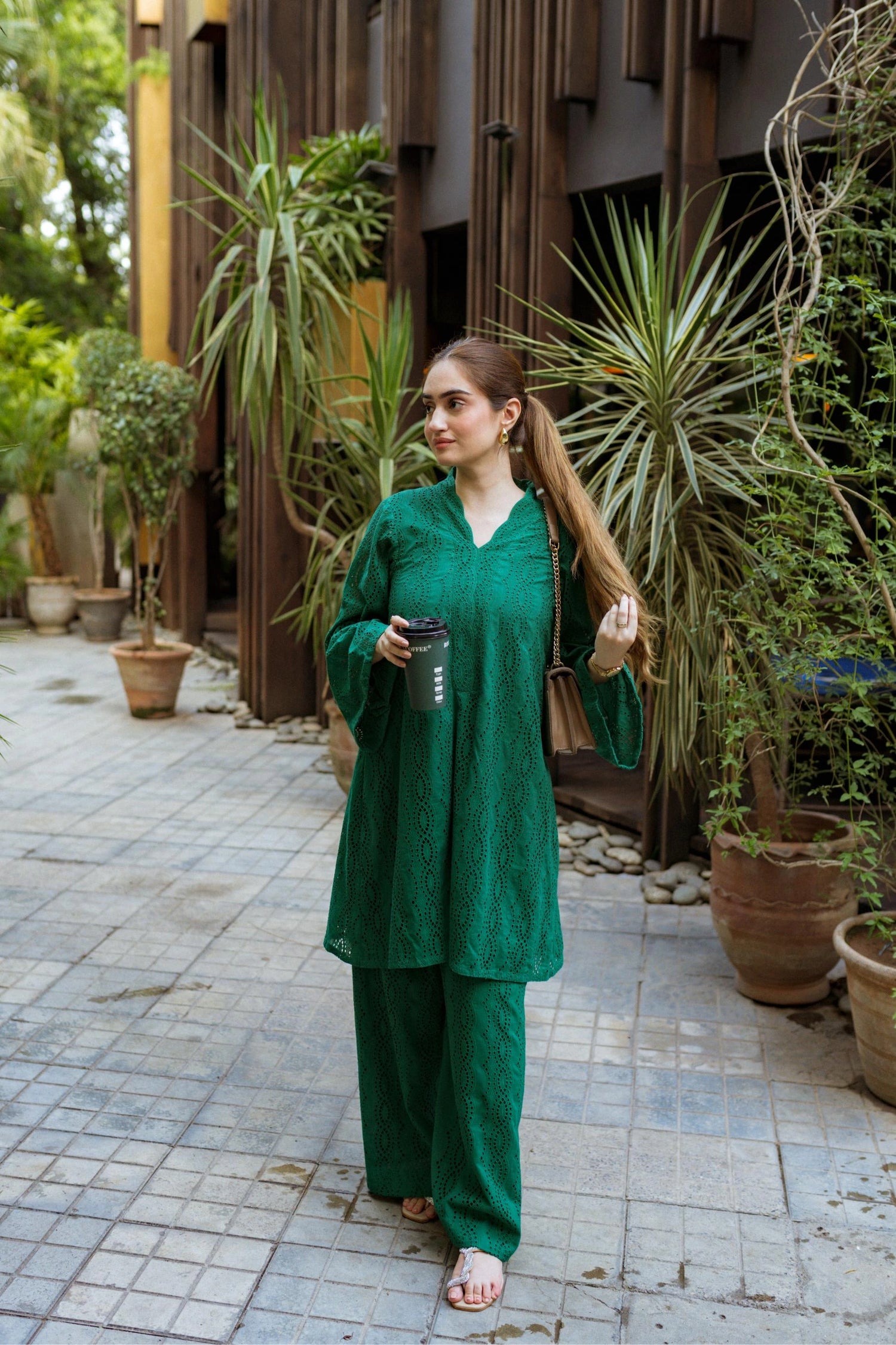 Elegant Shifli Chikan Cord Set featuring intricate embroidery, includes a matching top and pants for a polished look.
