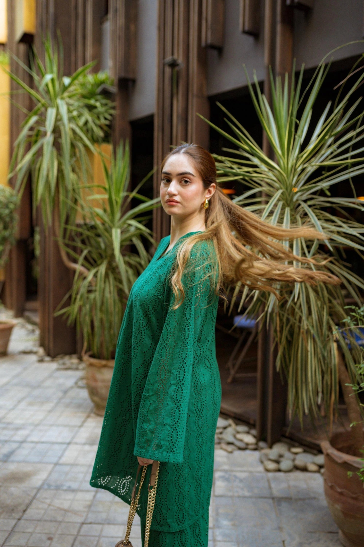 Elegant Shifli Chikan Cord Set featuring intricate embroidery, includes a matching top and pants for a polished look.
