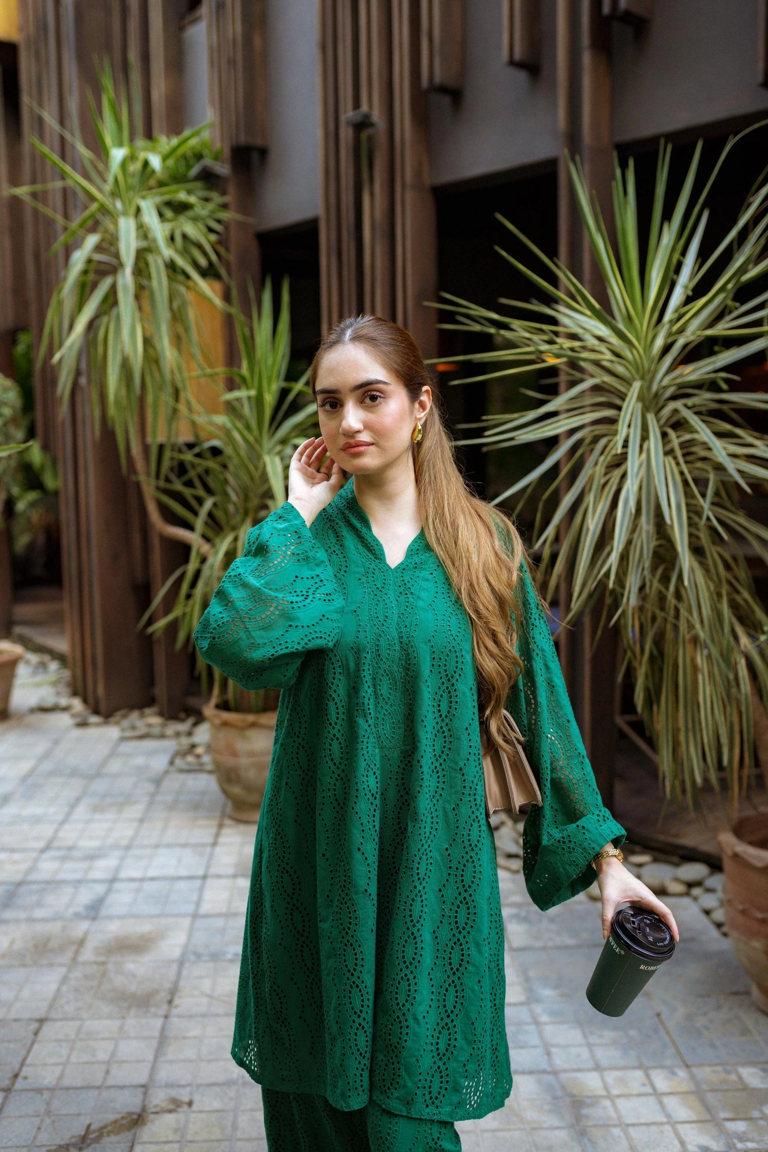 Elegant Shifli Chikan Cord Set featuring intricate embroidery, includes a matching top and pants for a polished look.