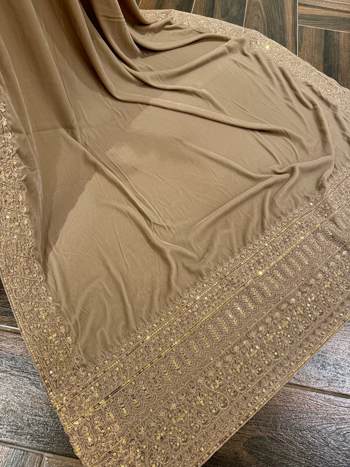 VT-118 Gold Tila and sequence work elegant velvet shawl