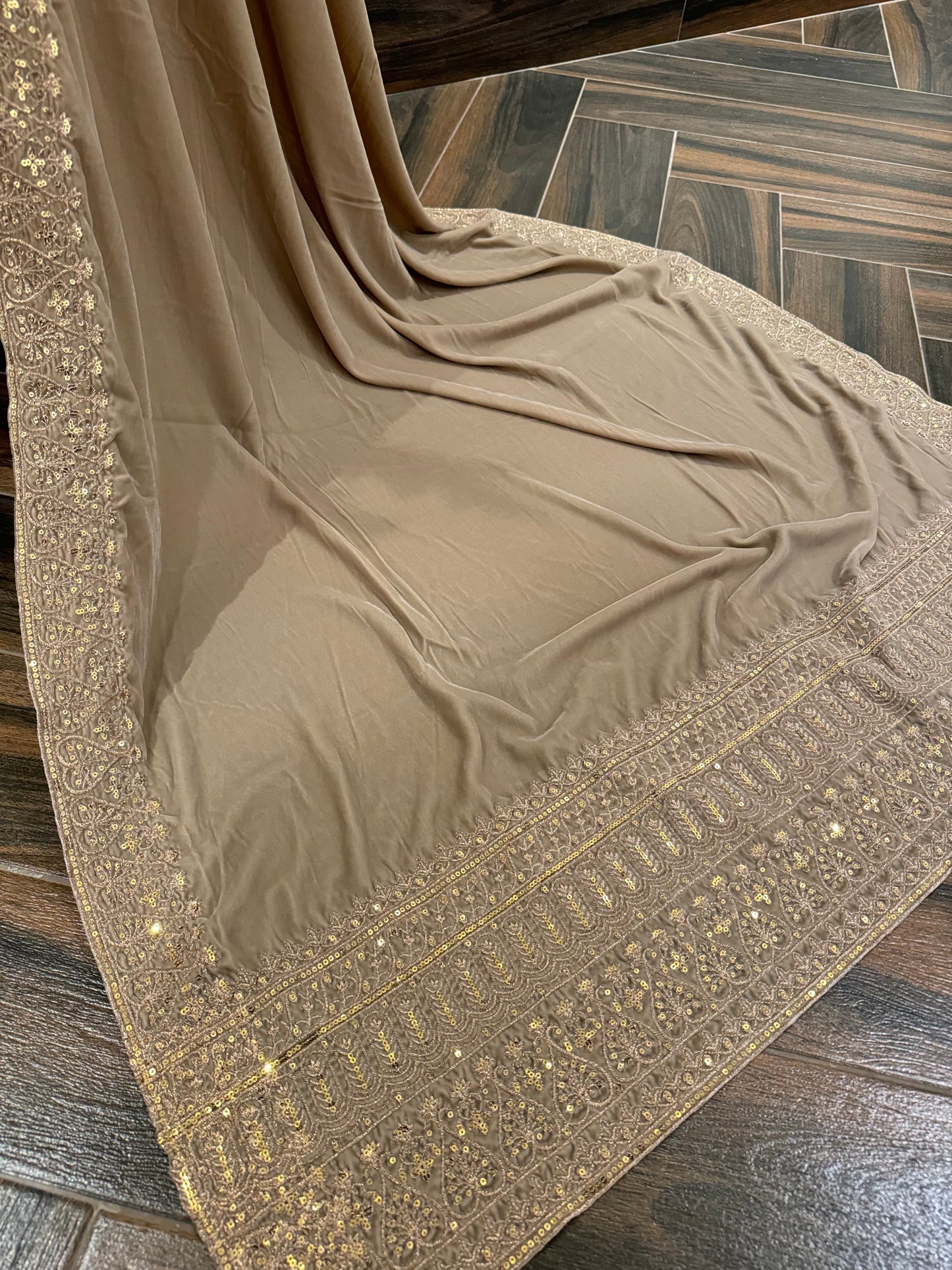 VT-118 Gold Tila and sequence work elegant velvet shawl