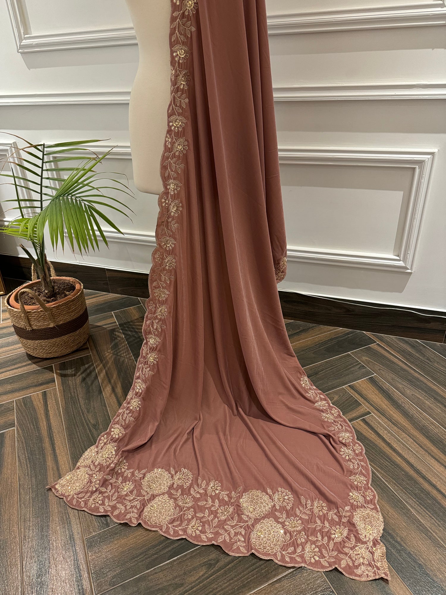 VT-180 Pastel Floral Heavy Tila and sequence cutwork shawl