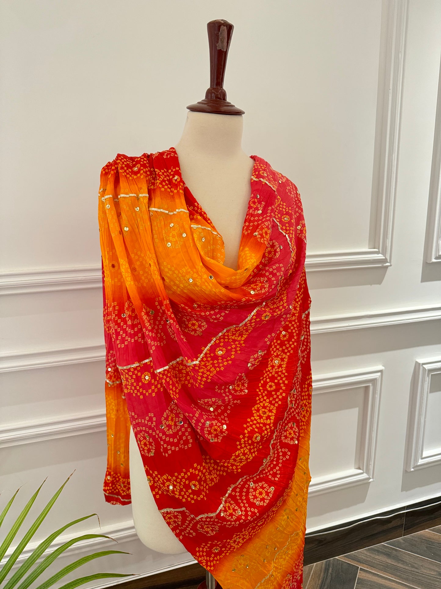 JKD-52 Pink and orange Sequence Silk Chunri Duppata