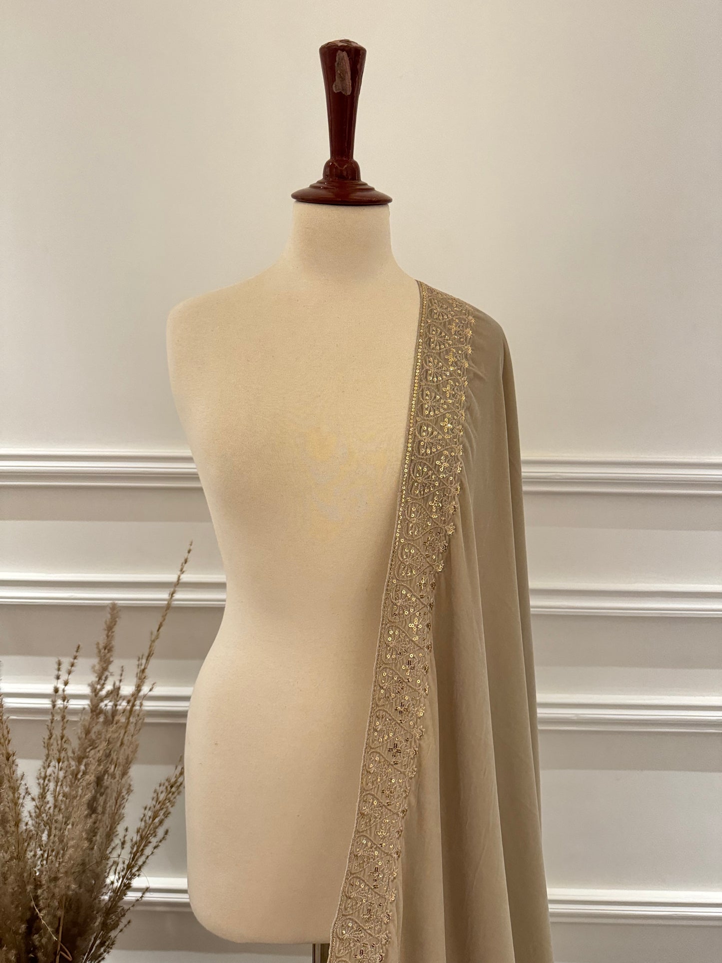 VT-118 Gold Tila and sequence work elegant velvet shawl