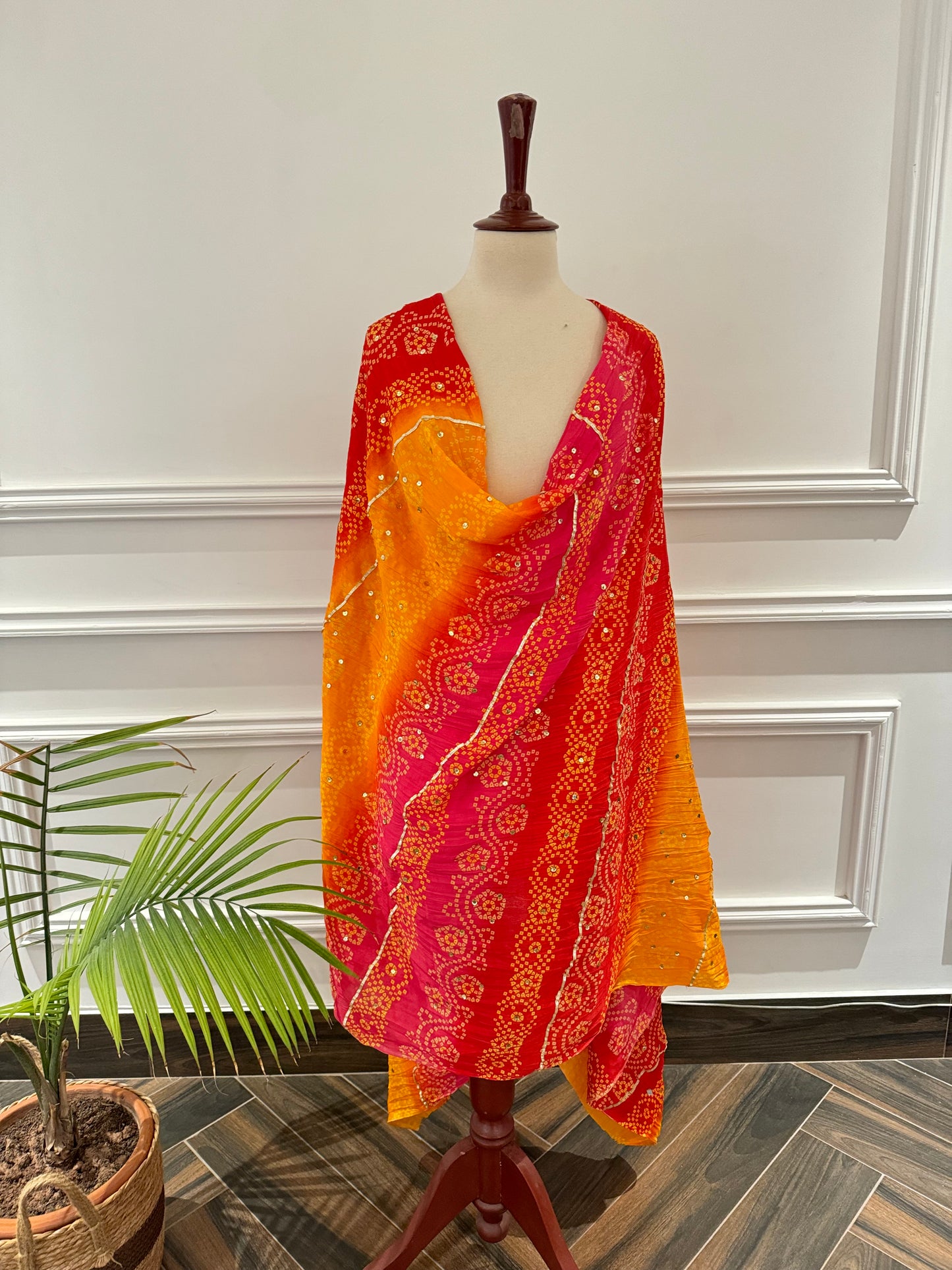 JKD-52 Pink and orange Sequence Silk Chunri Duppata