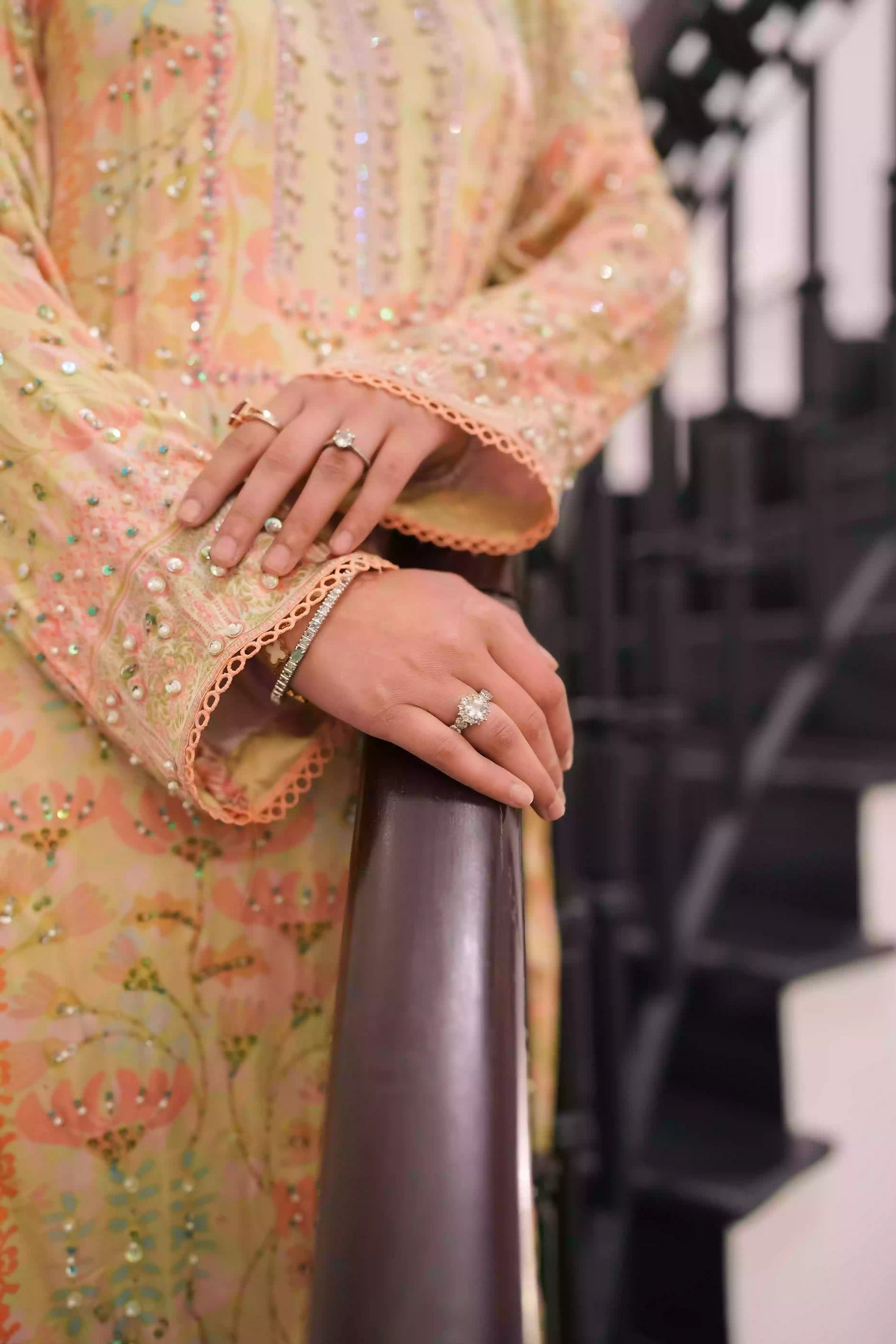 Lime yellow silk kurta in a soft pastel tone, featuring intricate floral embellishment on full-length sleeves, and a relaxed elegant silhouette, designed for festive eid gatherings, daytime celebrations, and refined evening wear.