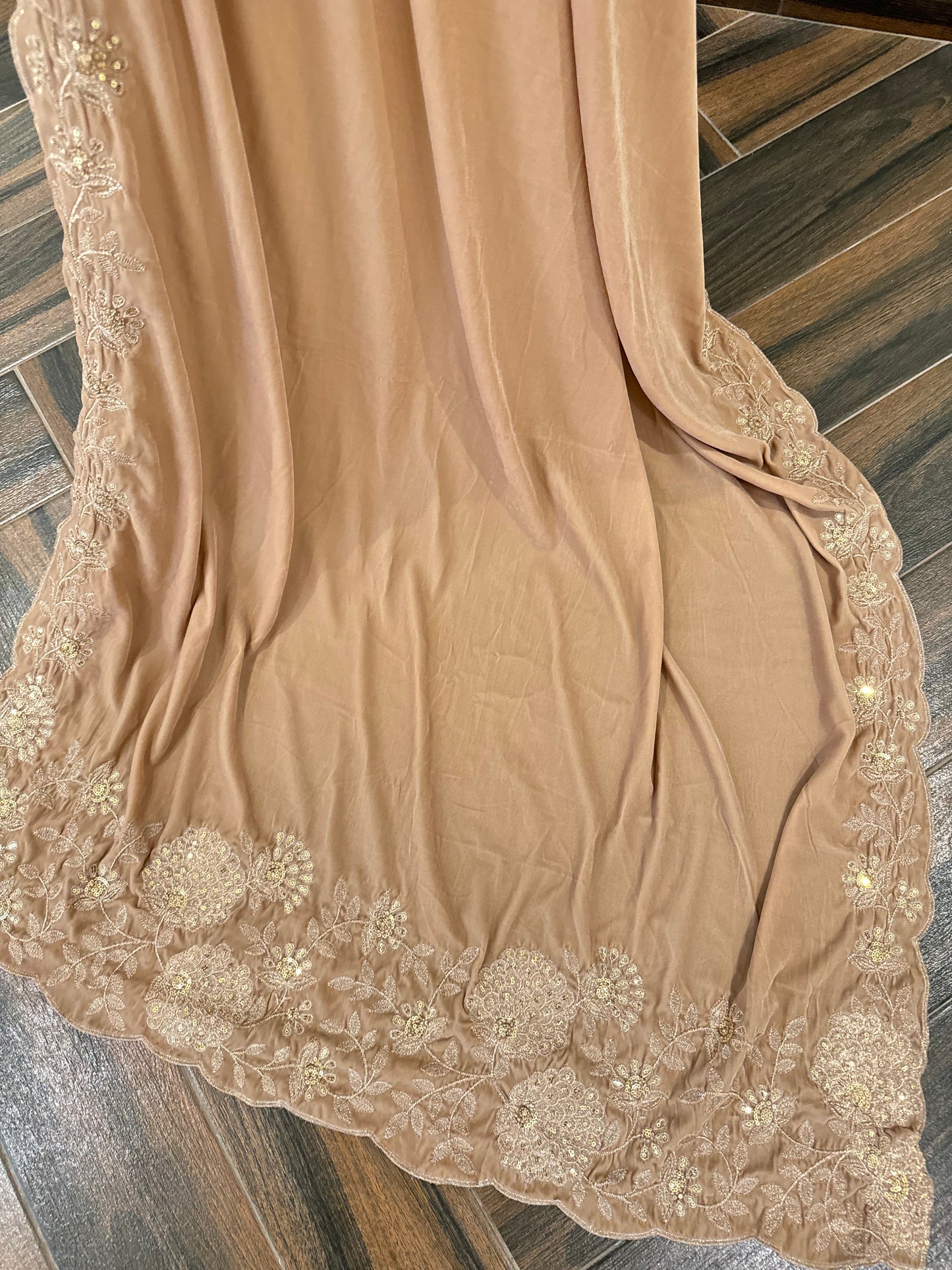 VT-129 Beige gold cutwork floral Embroidered velvet shawl