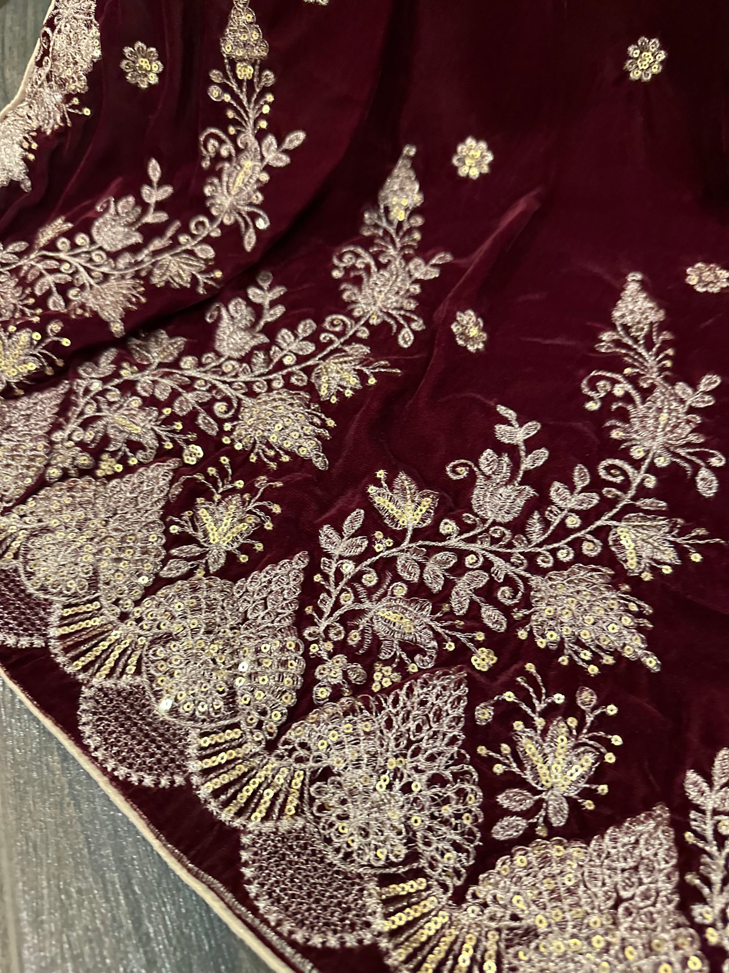 VT-161 Bunches Tila and sequence work velvet shawl