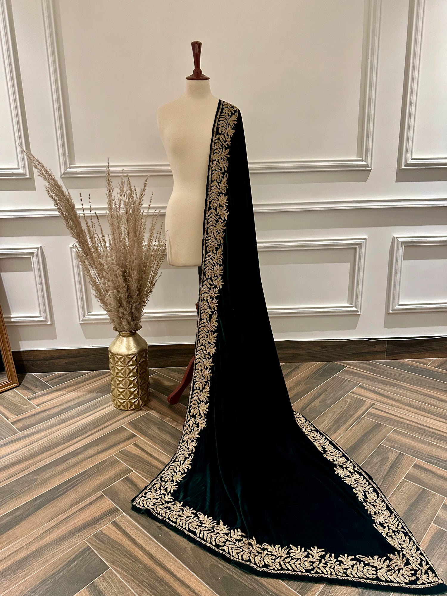 Luxurious Dori Work Embroidered Unisex Shawl with hand-embroidered floral border on four sides adored with elegant and versatile design.