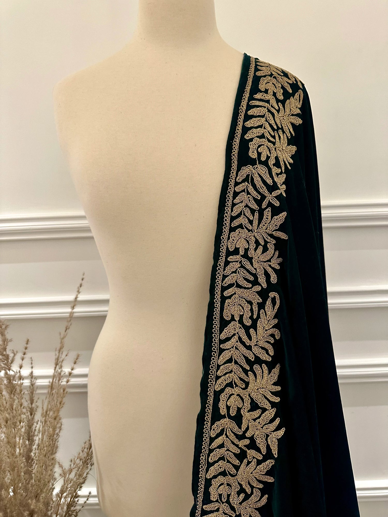 Luxurious Dori Work Embroidered Unisex Shawl with hand-embroidered floral border on four sides adored with elegant and versatile design.