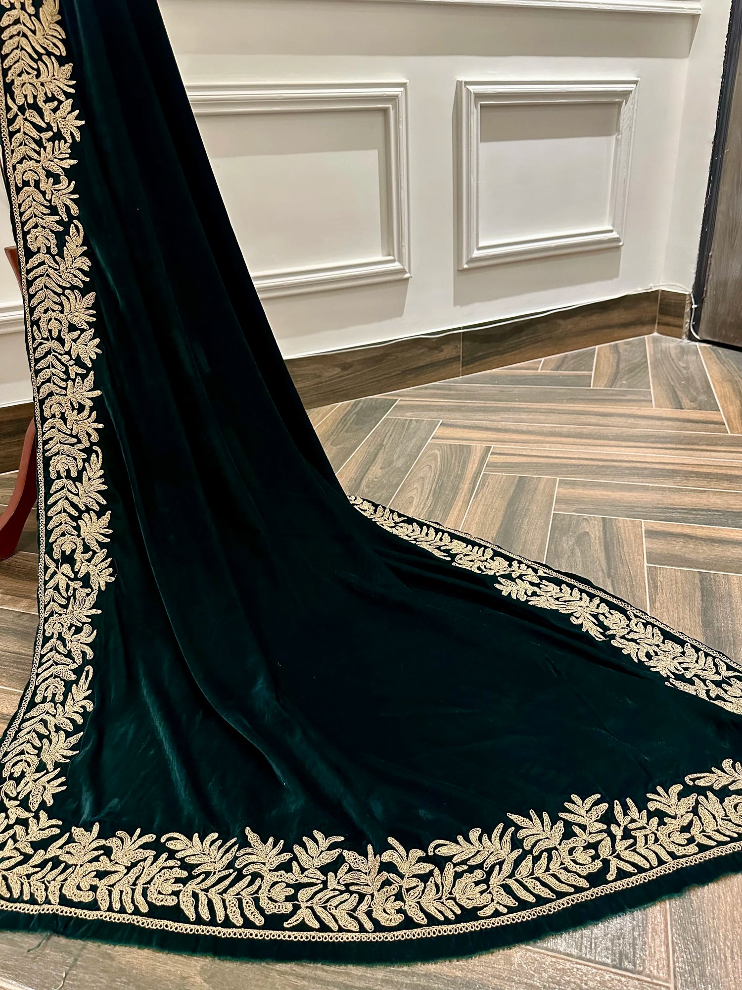 Luxurious Dori Work Embroidered Unisex Shawl with hand-embroidered floral border on four sides adored with elegant and versatile design.