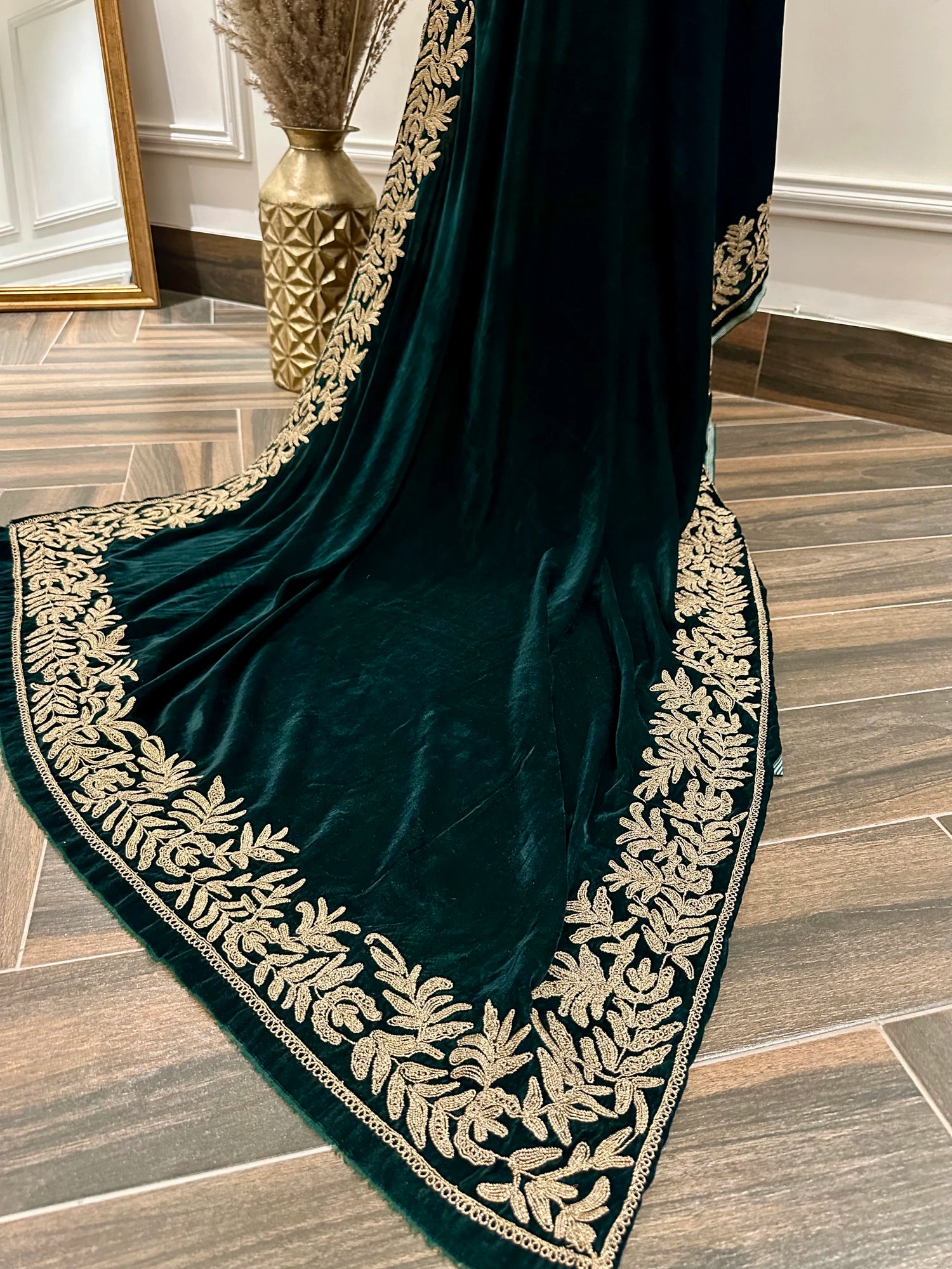 Luxurious Dori Work Embroidered Unisex Shawl with hand-embroidered floral border on four sides adored with elegant and versatile design.