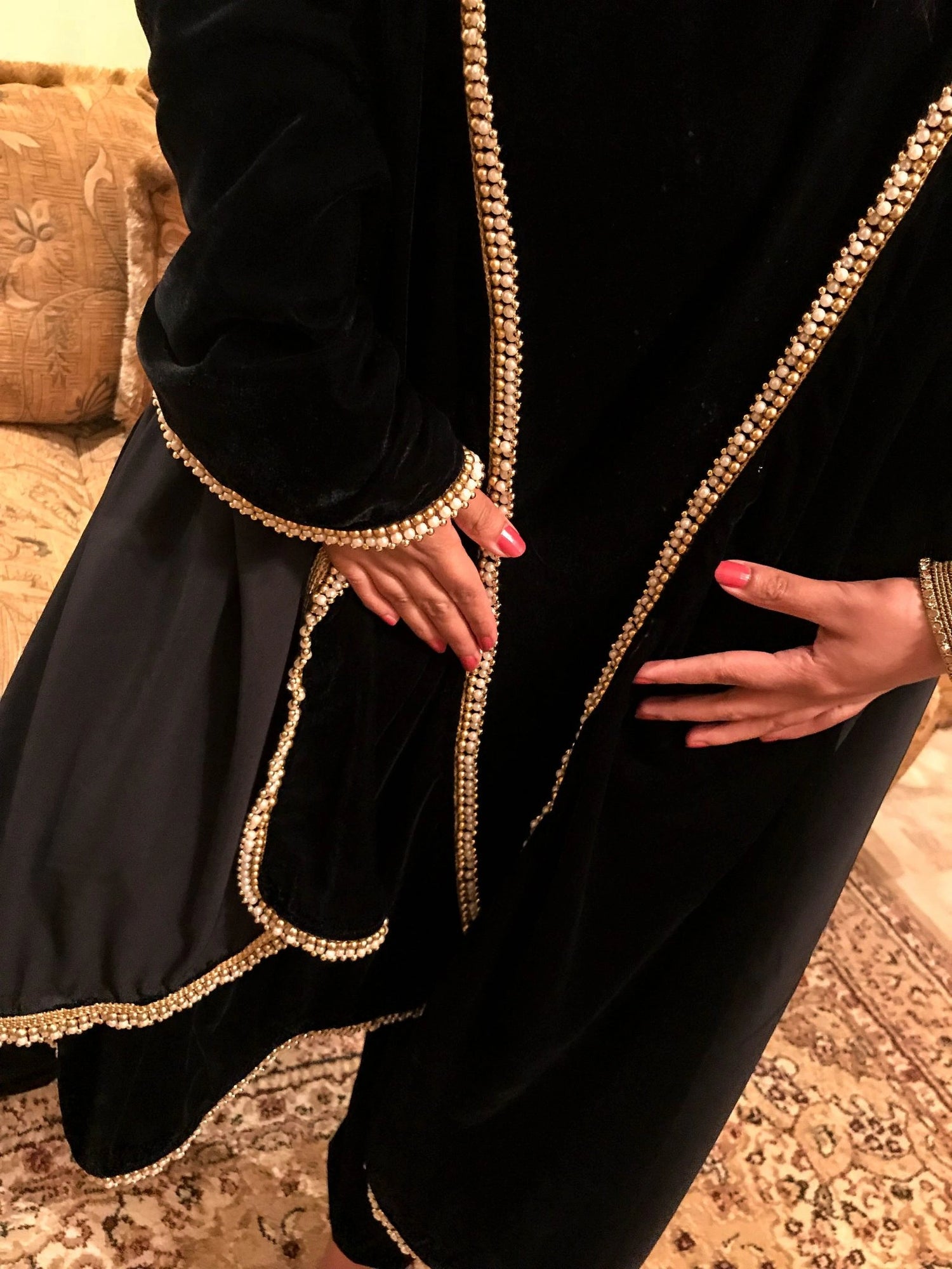 A luxurious pearl lace velvet shawl, exuding elegance, refined style and sophistication.